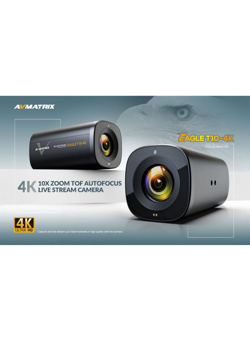 AVMATRIX Eagle T10-4K Live Streaming Camera, 10X Optical Zoom ToF Autofocus, 75.4° Wide, USB3.0 & HDMI Out, 1080P60/2160P30, Portrait/Landscape for OBS Zoom Teams YouTube Twitch Facebook. - Image 2
